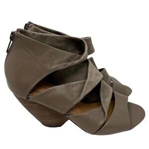 Corso Como Size 6.5 Carrington Demi Wedge Sandals Suede Leather‎ Twist Peep Toe